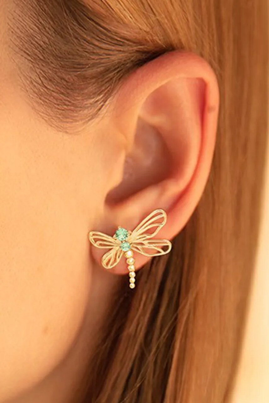 Позолочені сережки Lilou Dragonfly 182/22/KOL/AZU/ZIC/PO