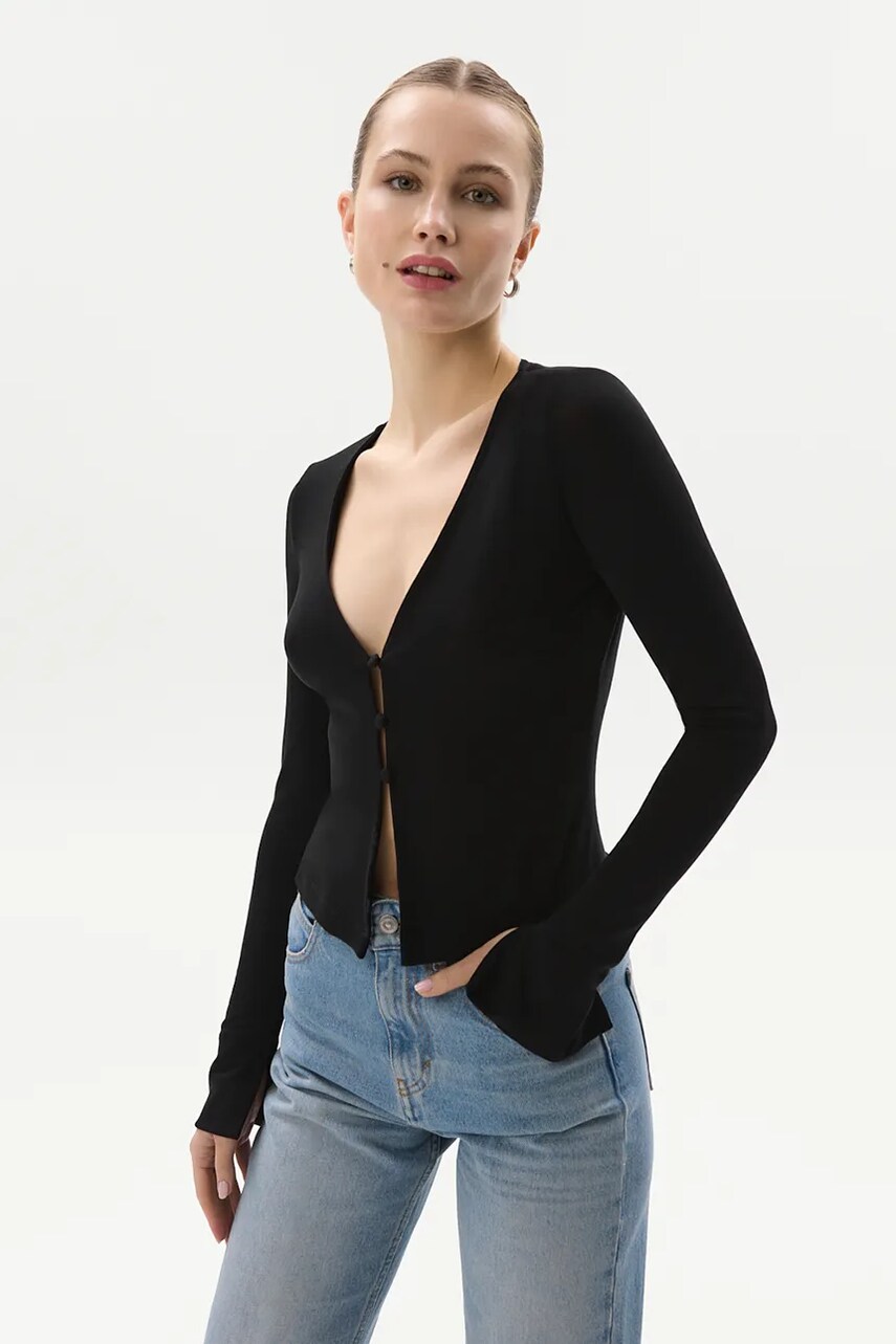 Блузка Saint Body BOTTOMS KNIT LONGSLEEVE жіноча колір чорний однотонна SB.533
