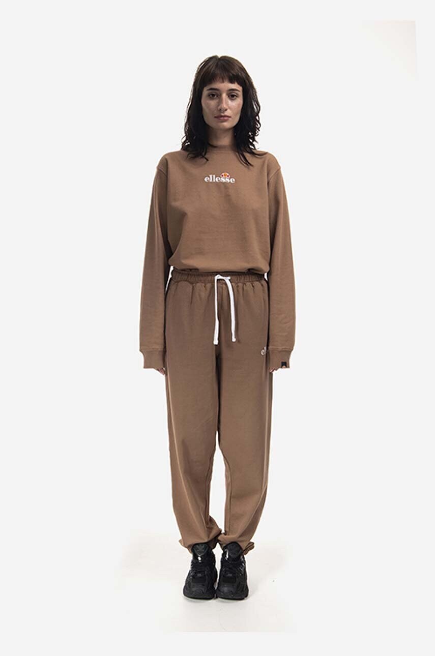 Бавовняна кофта Ellesse Sappan Sweatshirt жіноча колір коричневий з принтом SGM13149-BROWN