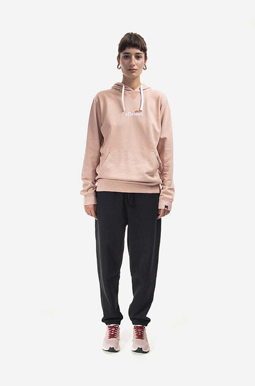 Бавовняна кофта Ellesse Daphni Oh Hoody жіноча колір рожевий з капюшоном з аплікацією SGM14014-PINK