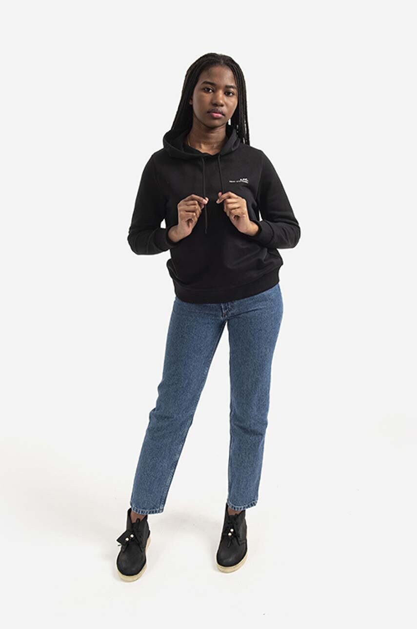 Бавовняна кофта A.P.C. Hoodie Item F жіноча колір чорний з капюшоном однотонна COEAS.F27674-PECHE