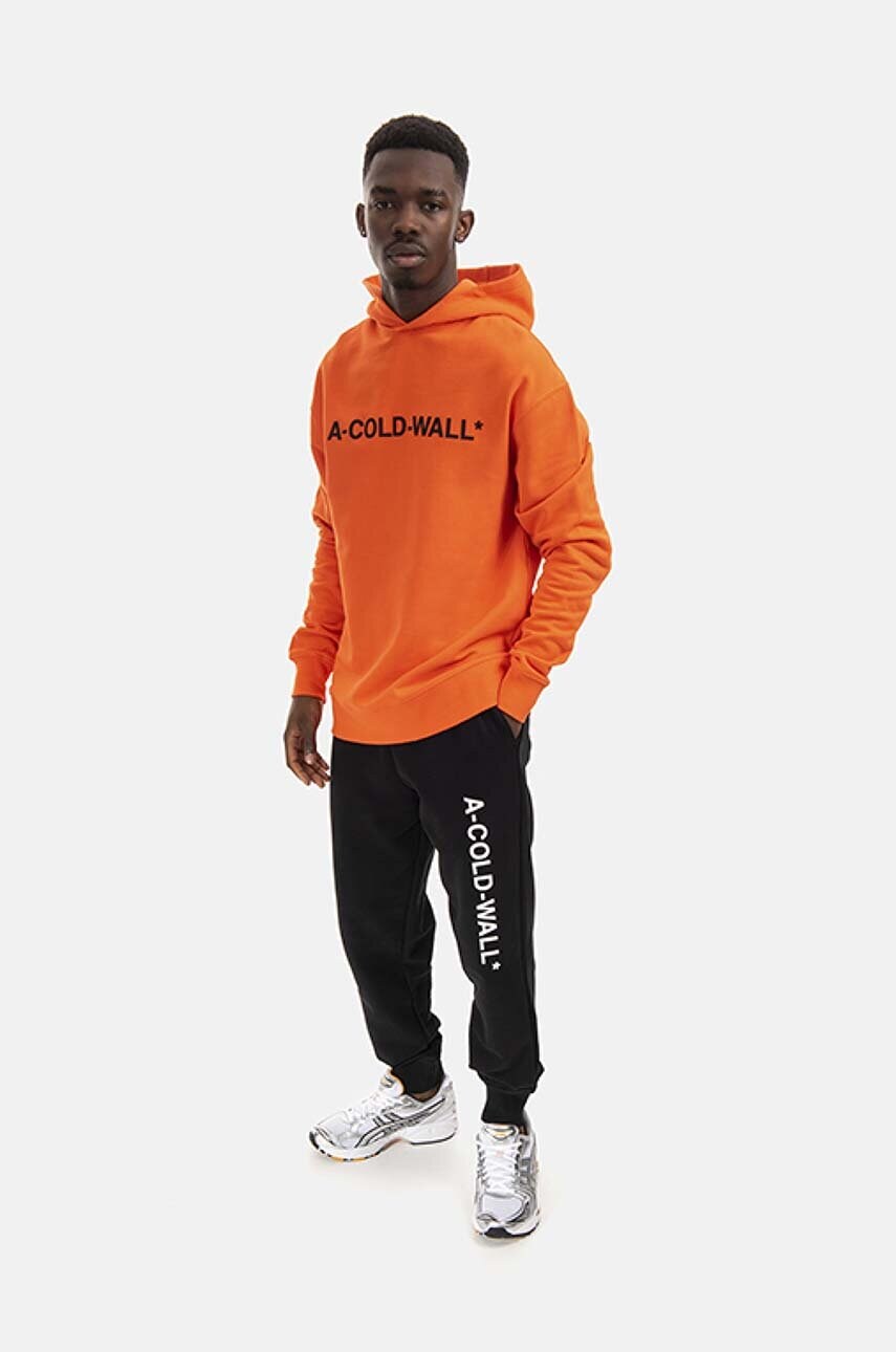 Бавовняна кофта A-COLD-WALL* Essential Logo Hoodie чоловіча колір помаранчевий з капюшоном з принтом ACWMW083.-LIGHTORANG