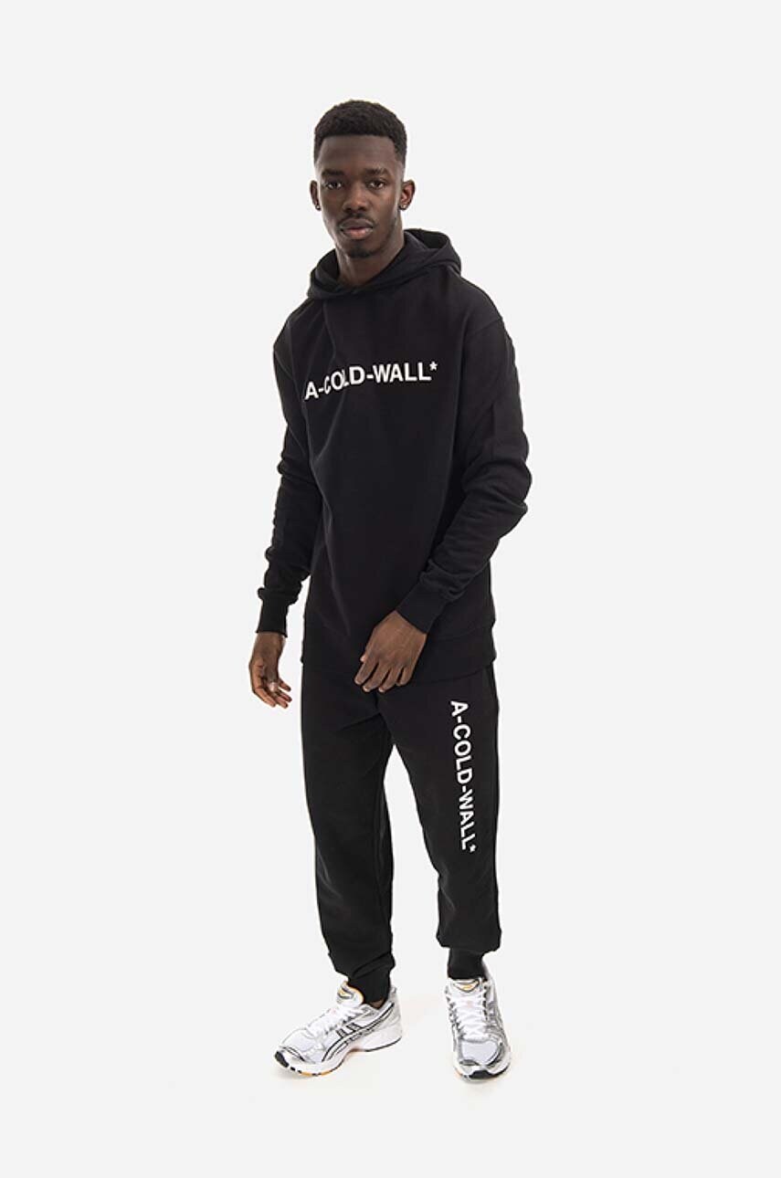 Бавовняна кофта A-COLD-WALL* Essential Logo Hoodie чоловіча колір чорний з капюшоном з принтом ACWMW083.-LIGHTORANG