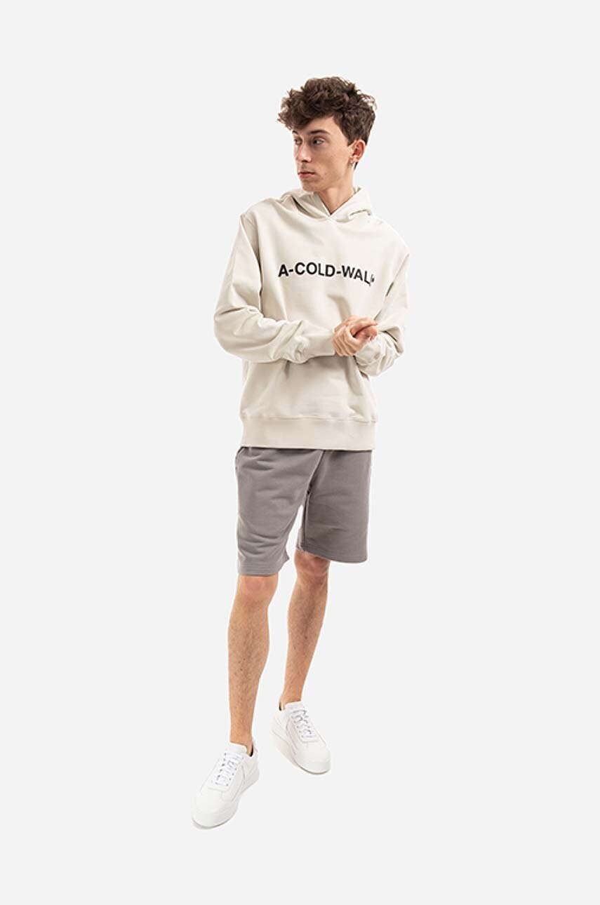Бавовняна кофта A-COLD-WALL* Essential Logo Hoodie чоловіча колір бежевий з капюшоном з принтом ACWMW057.-BONE