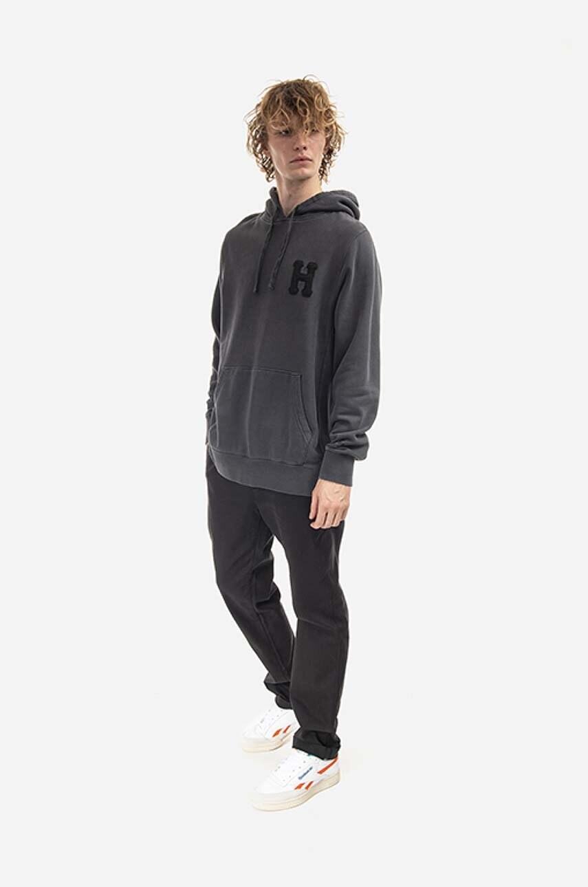Кофта HUF Monotone P/O Fleece чоловіча колір сірий з капюшоном з аплікацією