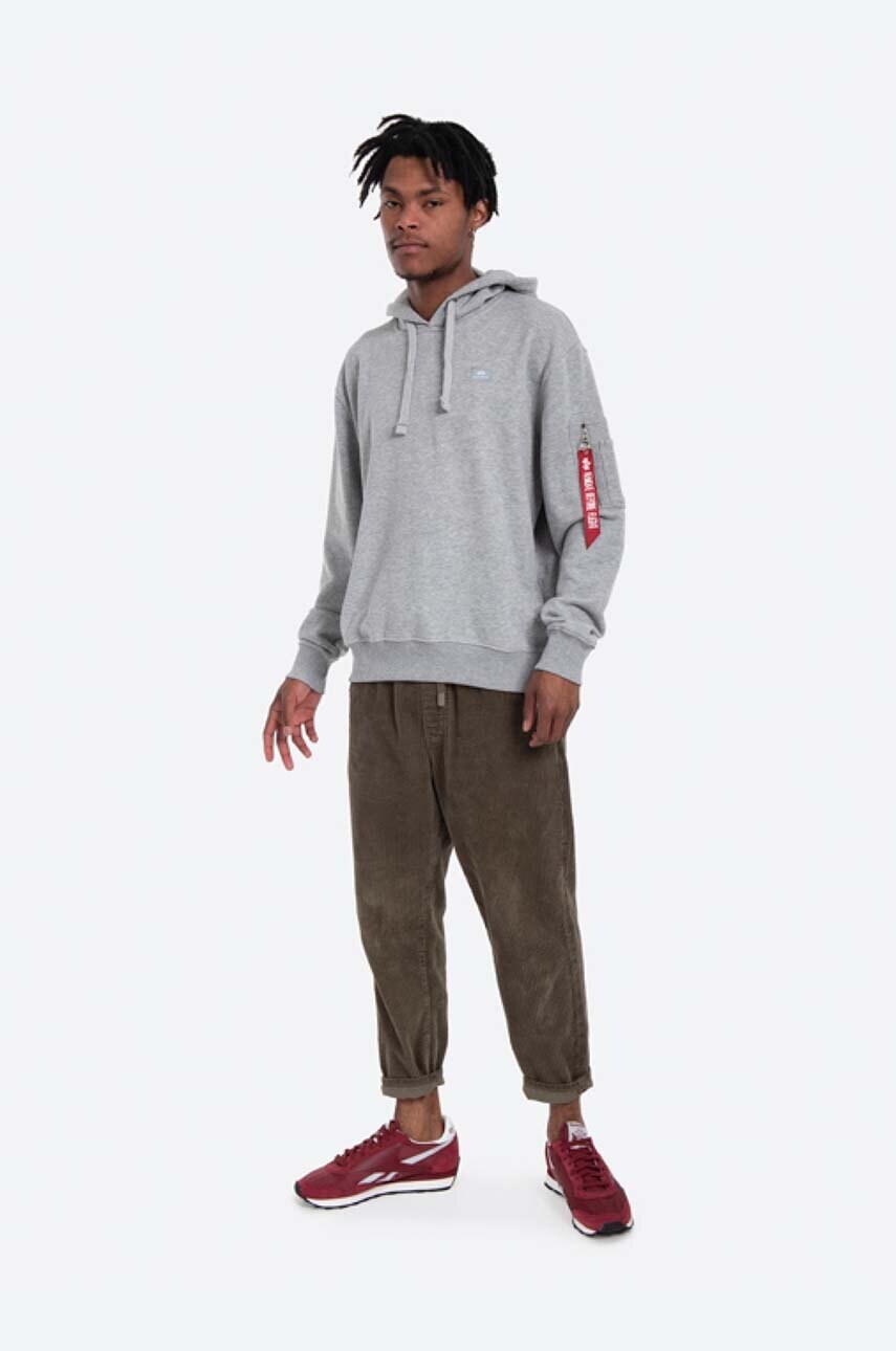 Кофта Alpha Industries Bluza Alpha Industries X-Fit Hoody 158321 17 чоловіча колір сірий з капюшоном однотонна 158321.17-grey