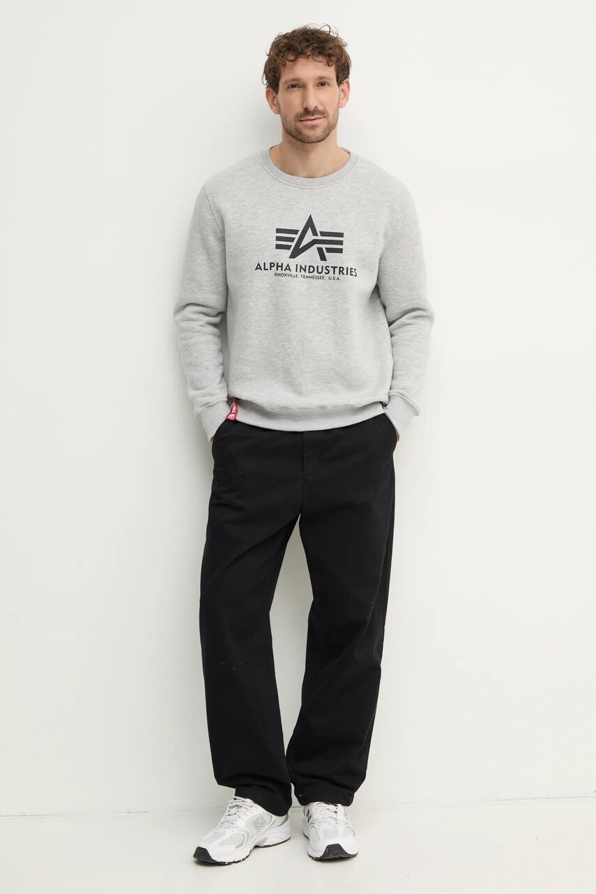 Кофта Alpha Industries Bluza Alpha Industries Basic 178302 17 чоловіча колір сірий з принтом 178302.17-grey