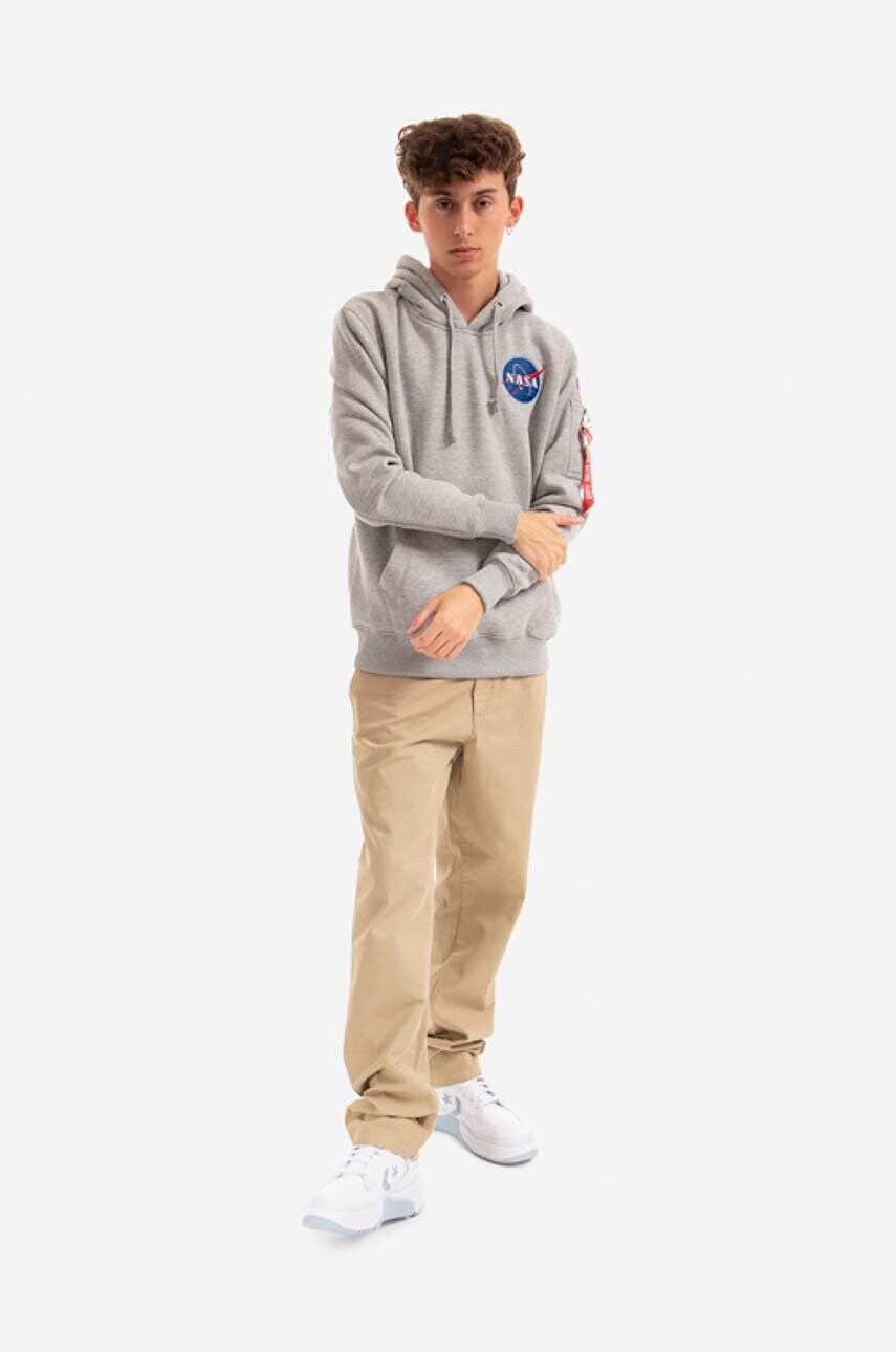 Кофта Alpha Industries чоловіча колір сірий з капюшоном з принтом 178317.17-grey