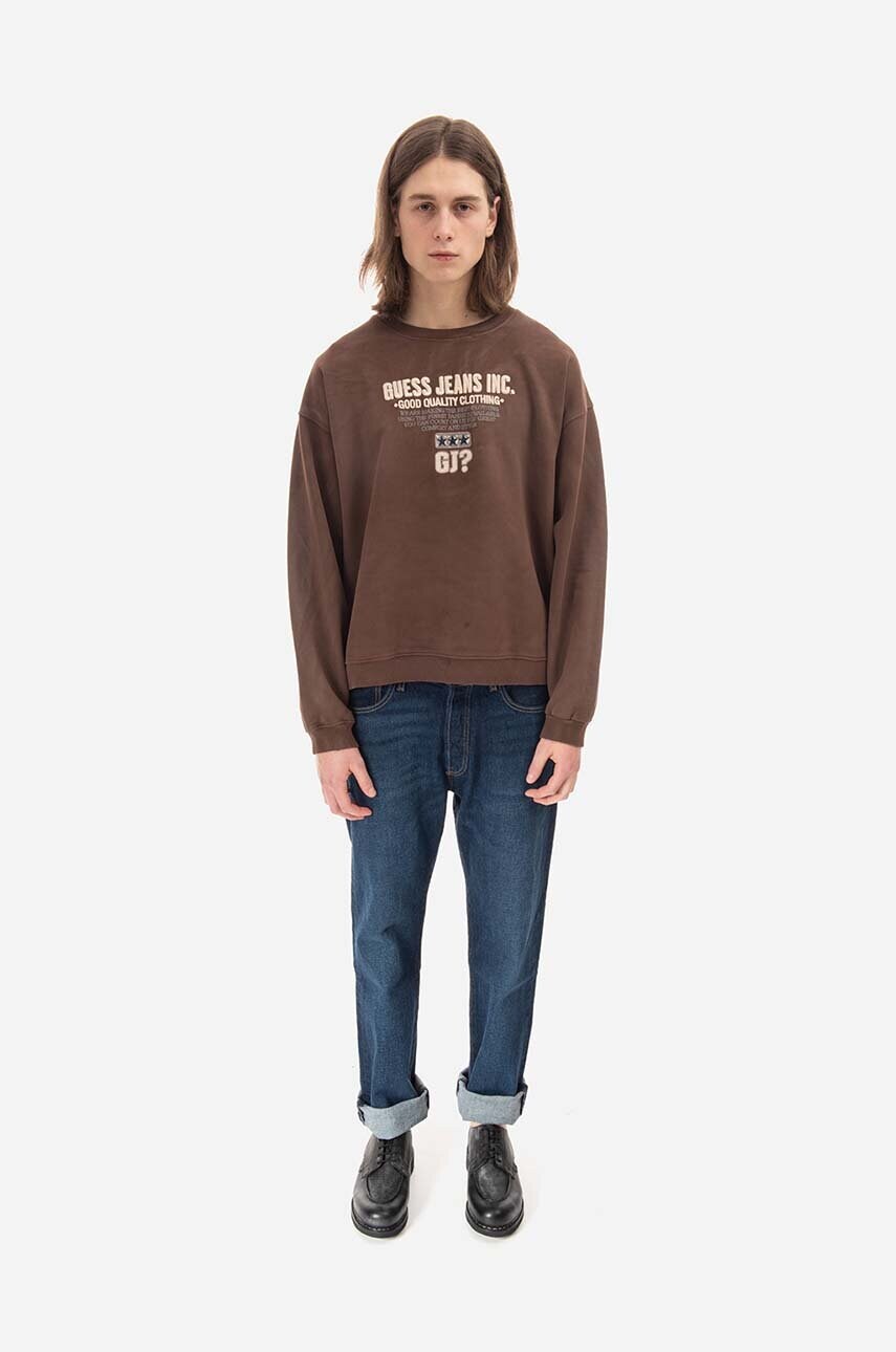 Бавовняна кофта Guess чоловіча колір коричневий візерунок Bluza GUESS USA Crewneck Sweatshirt M2BQ03KBB40 A118 M2BQ03.KBB40-A118