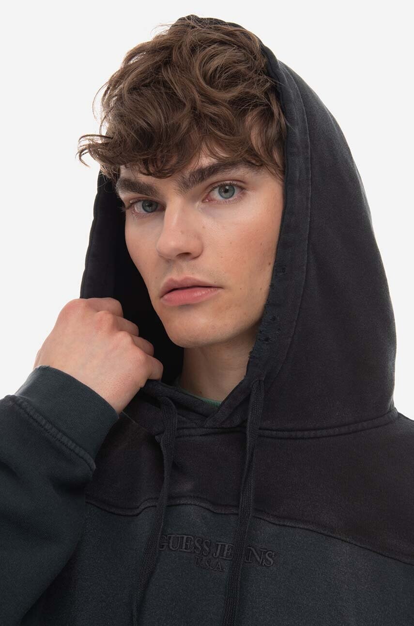 Бавовняна кофта Guess чоловіча колір чорний з капюшоном візерунок Bluza GUESS USA Two Tone Hoodie M2BQ02KBB40 A119
