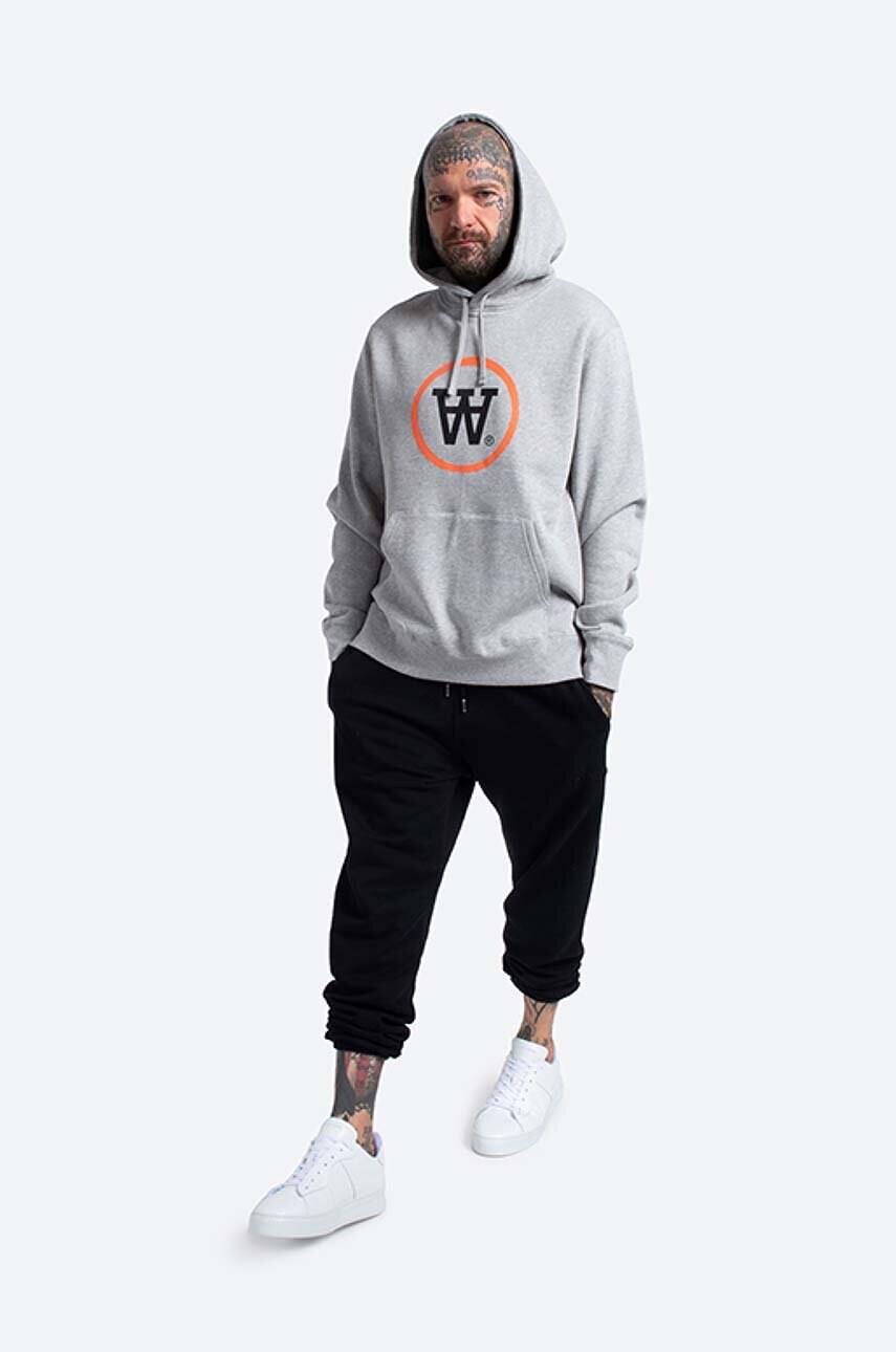 Бавовняна кофта Wood Wood Ian Hoodie чоловіча колір сірий з капюшоном з принтом 10135605.2424-GREYMEL