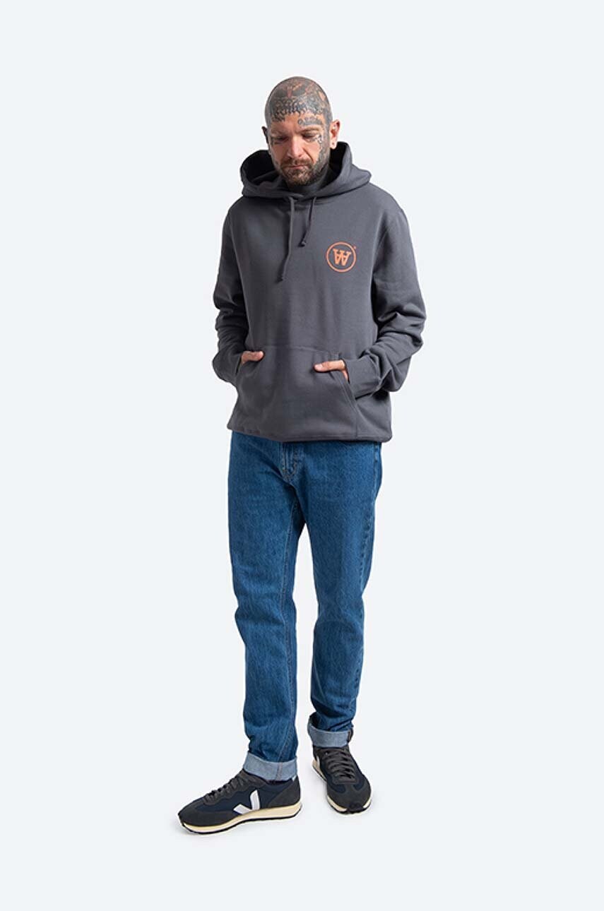 Бавовняна кофта Wood Wood Ian Hoodie чоловіча колір сірий з капюшоном з принтом 10135605.2424-GREYMEL