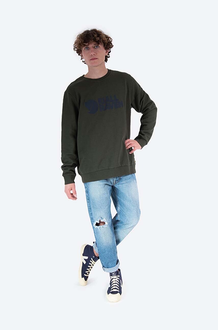 Бавовняна кофта Fjallraven Logo Sweater чоловіча колір зелений з аплікацією F84142