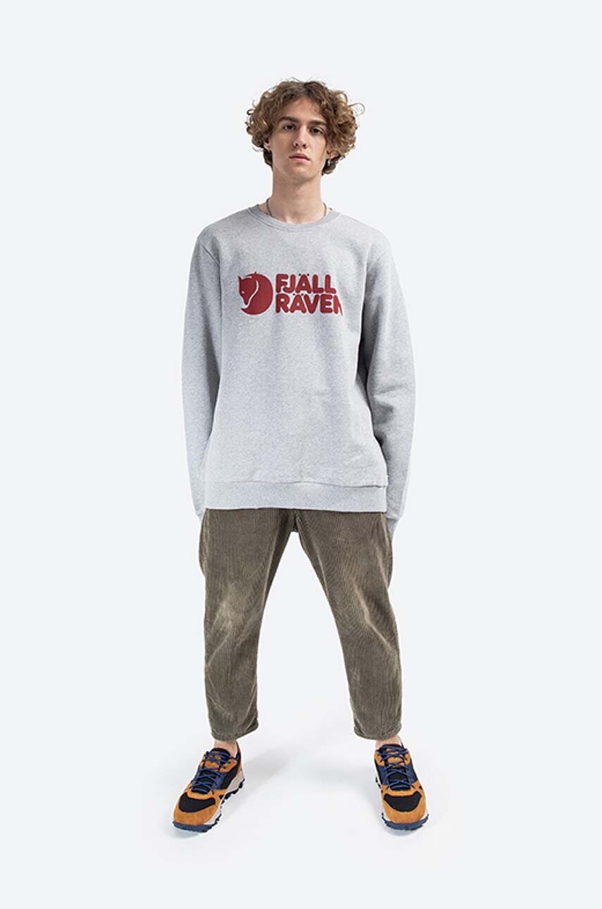 Бавовняна кофта Fjallraven Logo Sweater чоловіча колір сірий з аплікацією F84142