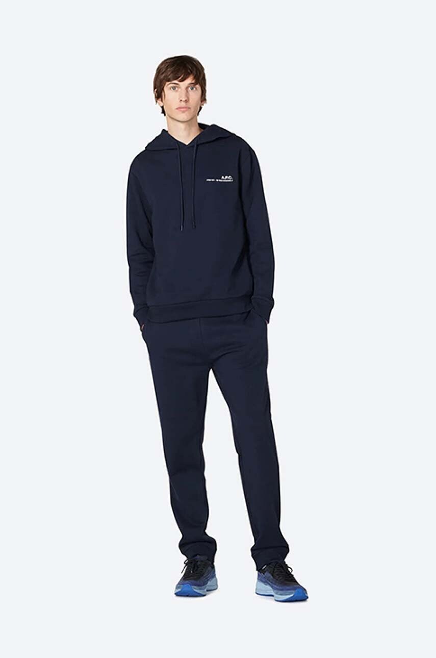 Бавовняна кофта A.P.C. Hoodie Item чоловіча колір синій з капюшоном однотонна COEAS.H27672-DARKNAVY