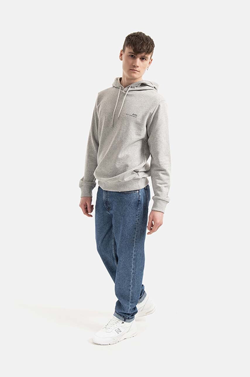 Бавовняна кофта A.P.C. Hoodie Item чоловіча колір сірий з капюшоном однотонна COEAS.H27672-DARKNAVY