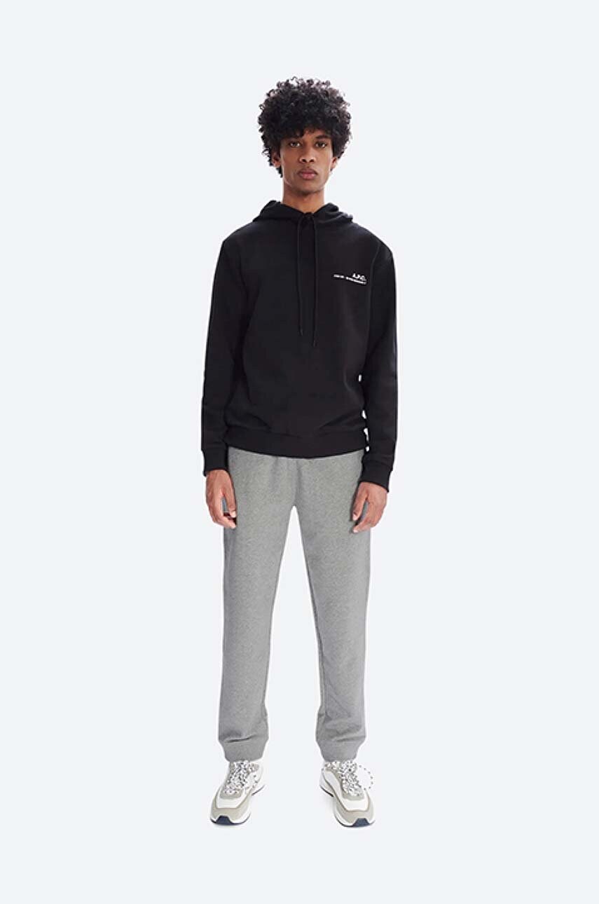 Бавовняна кофта A.P.C. Hoodie Item чоловіча колір чорний з капюшоном однотонна COEAS.H27672-DARKNAVY