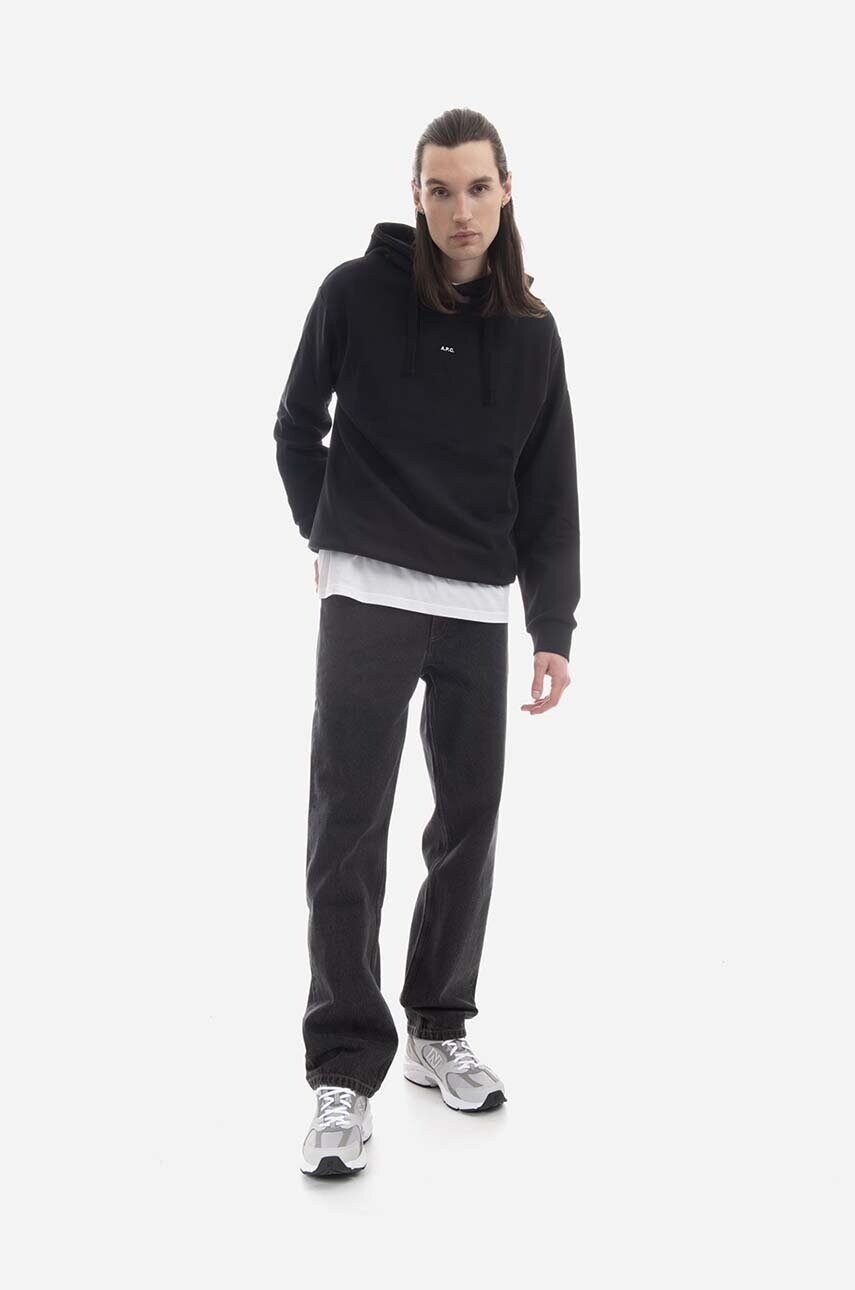 Бавовняна кофта A.P.C. Hoodie Larry чоловіча колір чорний з капюшоном однотонна COEIP.H27622-ROSEPALE