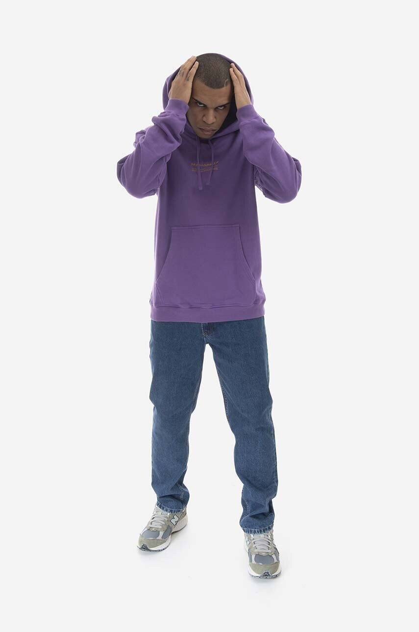 Бавовняна кофта Maharishi чоловіча колір фіолетовий з капюшоном з принтом 7010.PURPLE-PURPLE