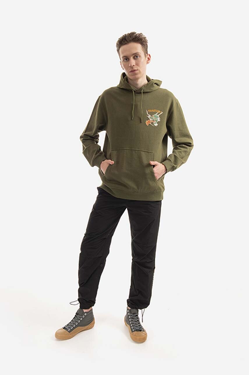 Бавовняна кофта Maharishi Force Embroidered чоловіча колір зелений з капюшоном з аплікацією 8076.OLIVE-OLIVE