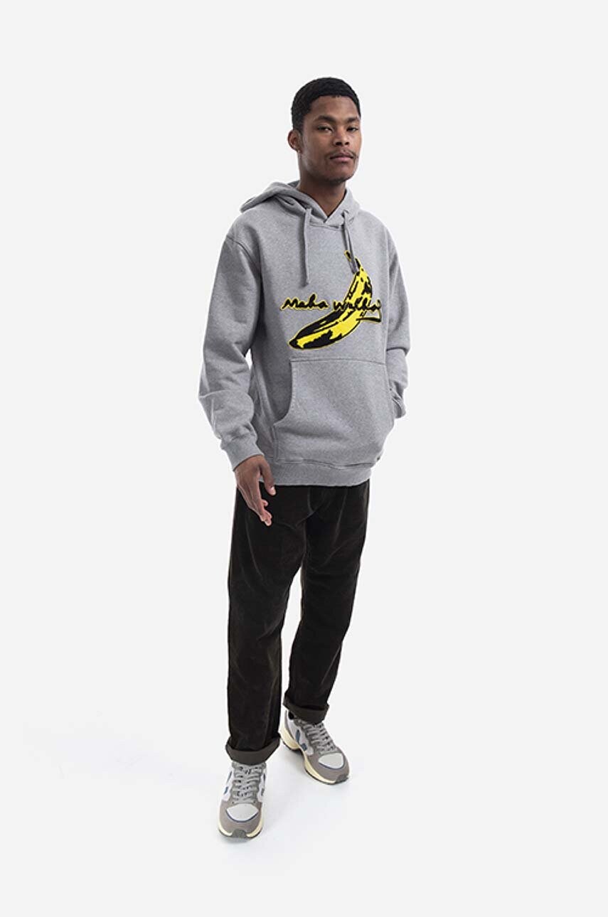 Бавовняна кофта Maharishi Chanile Banana x Warhol чоловіча колір сірий з капюшоном з аплікацією 9644.MARL-MARL