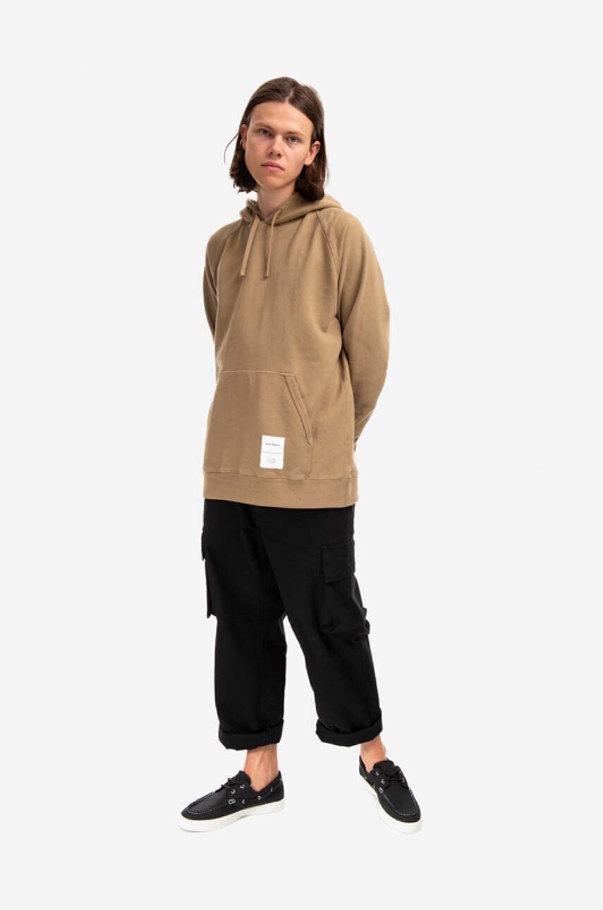 Бавовняна кофта Norse Projects Kristian Tab Series Hood чоловіча колір коричневий з капюшоном однотонна N20.1294.0966-0966
