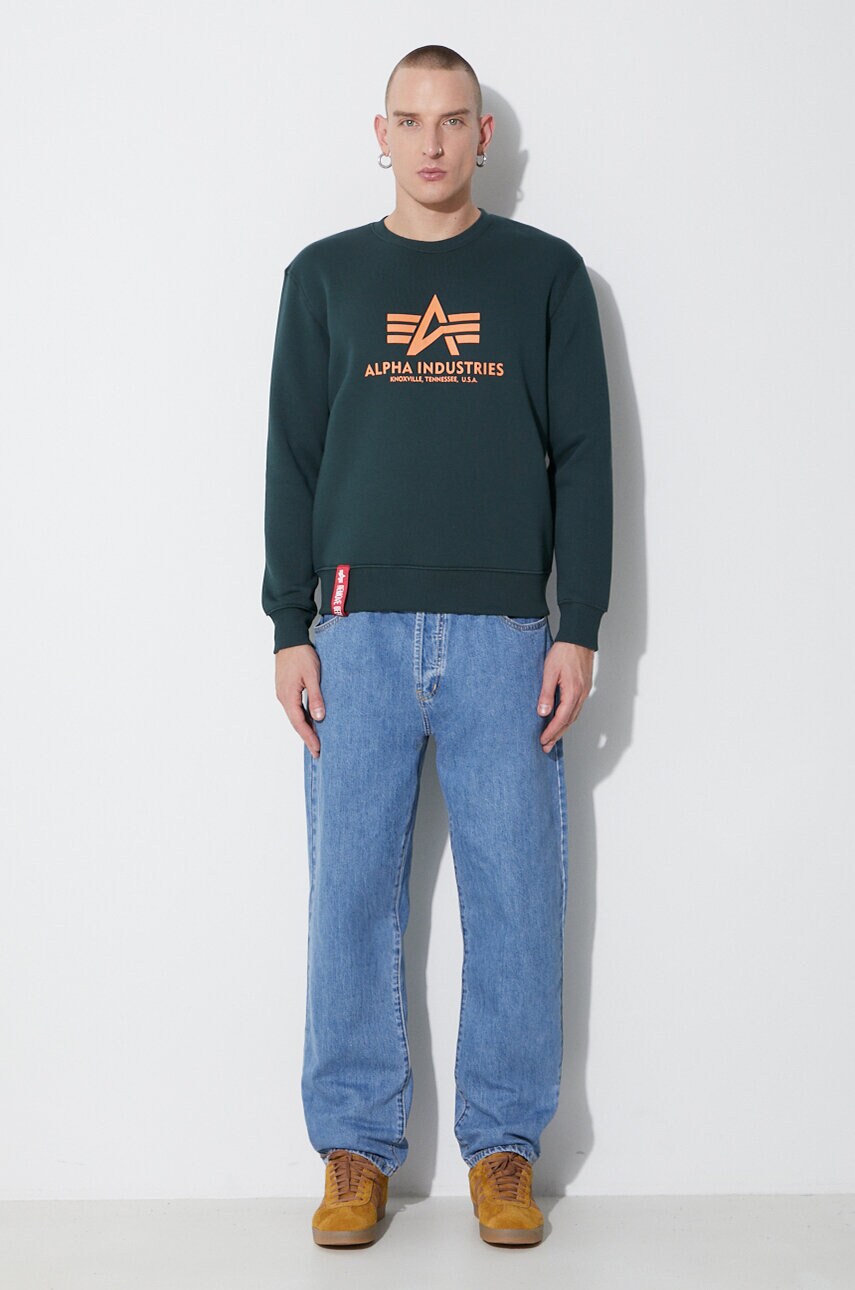 Кофта Alpha Industries Basic 178302 353 чоловіча колір зелений з принтом