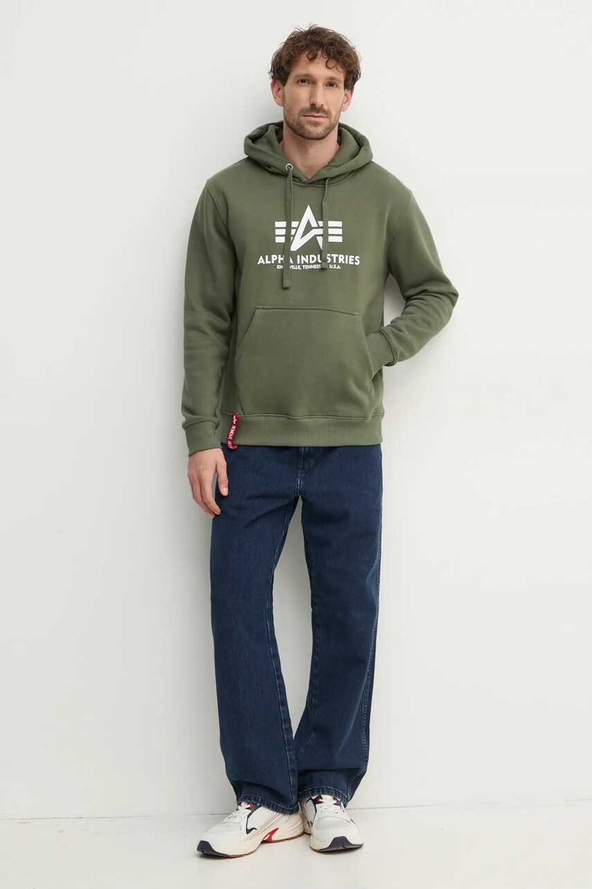 Кофта Alpha Industries чоловіча колір зелений з капюшоном з принтом 178312.142-green