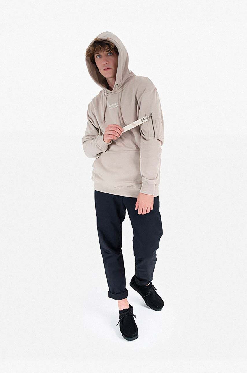 Бавовняна кофта Alpha Industries Organics EMB Hoody чоловіча колір сірий з капюшоном з аплікацією 118350.627-grey
