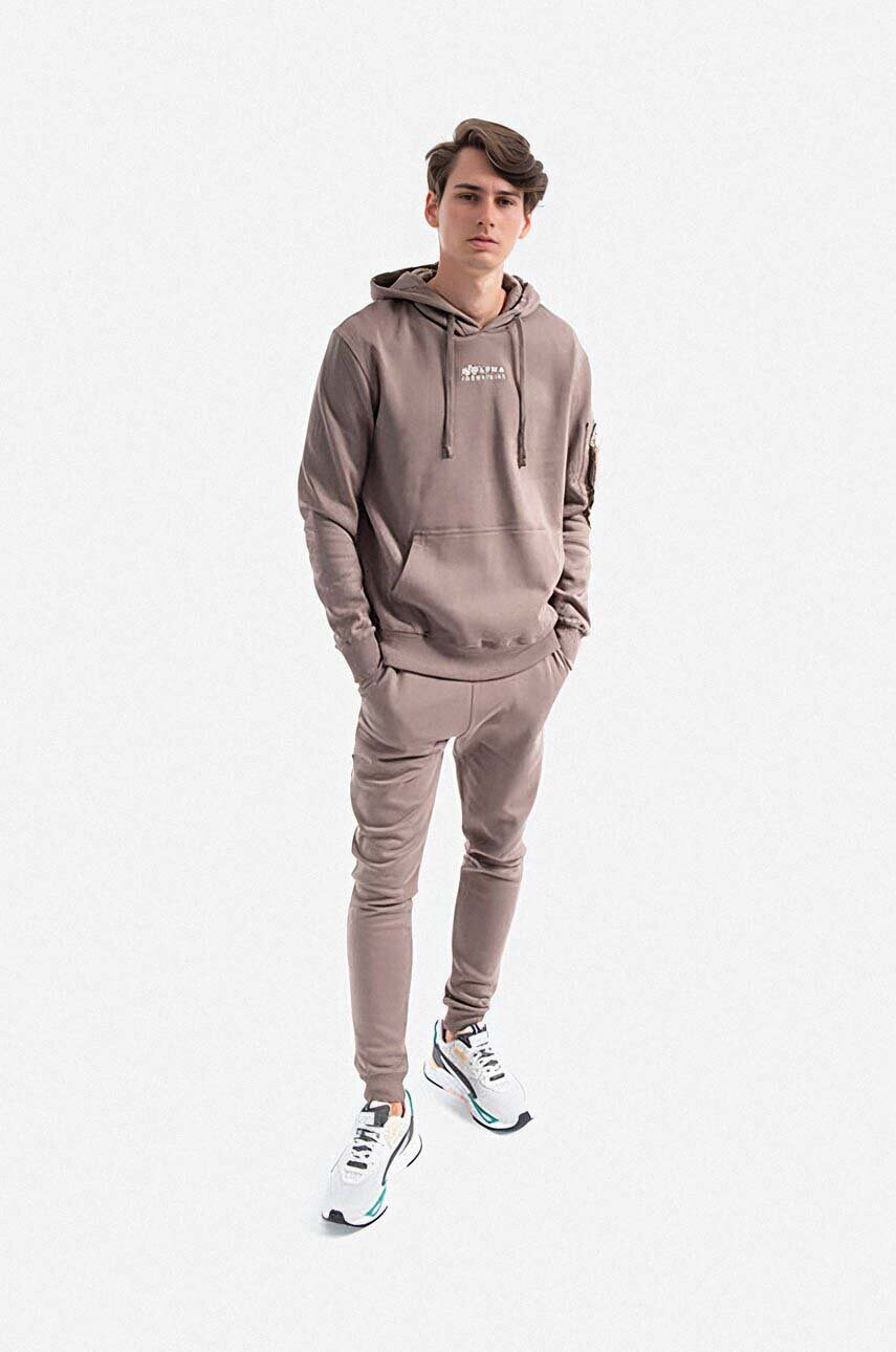Бавовняна кофта Alpha Industries Organics EMB Hoody чоловіча колір бежевий з капюшоном з аплікацією 118350.628-cream