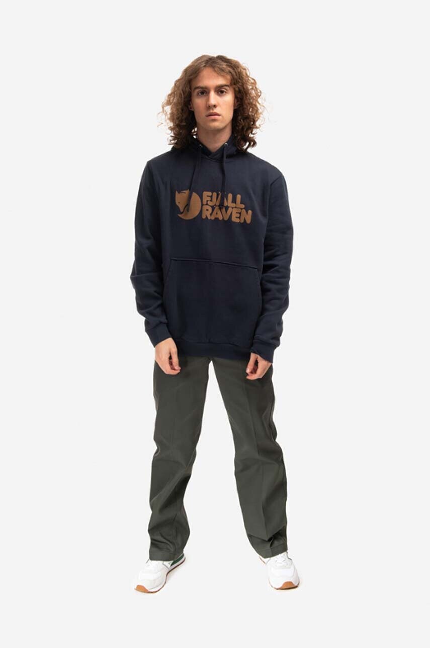 Бавовняна кофта Fjallraven чоловіча колір синій з капюшоном з принтом F84144.555-555