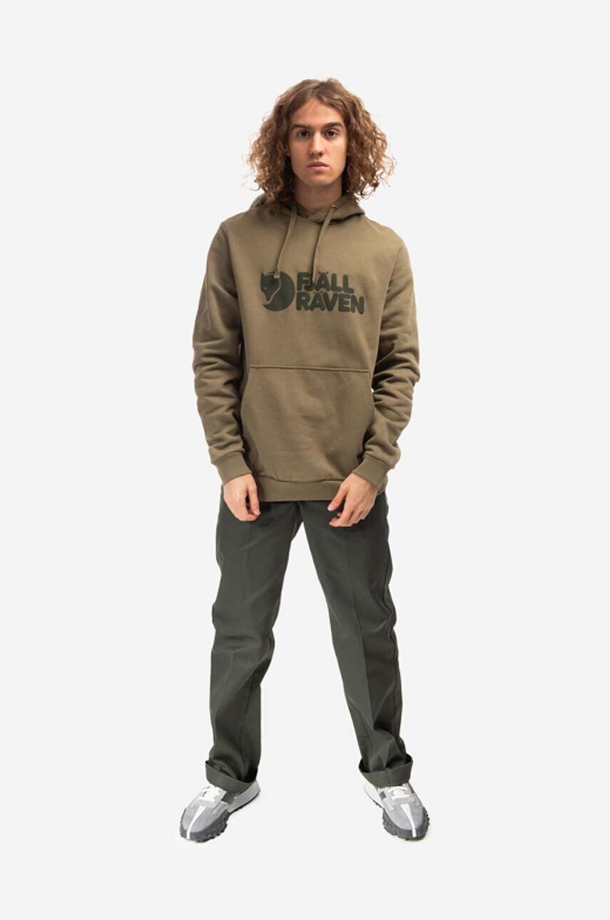 Бавовняна кофта Fjallraven чоловіча колір зелений з капюшоном з принтом F84144.622-622