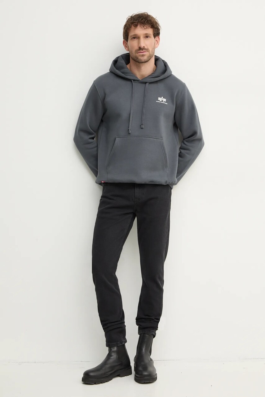 Кофта Alpha Industries чоловіча колір сірий з капюшоном з принтом 196318.136-grey