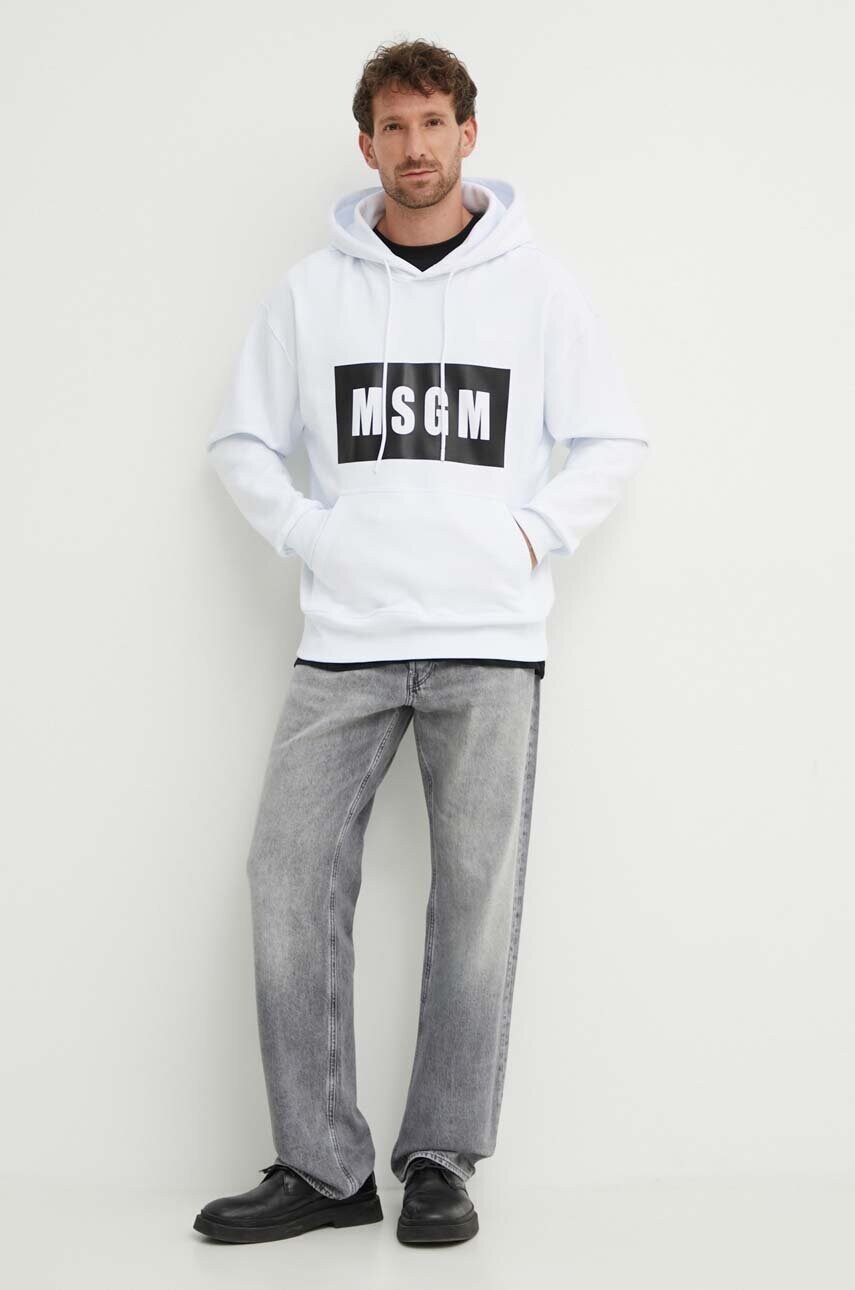 Бавовняна кофта MSGM чоловіча колір білий з капюшоном з принтом 2000MM525.200001