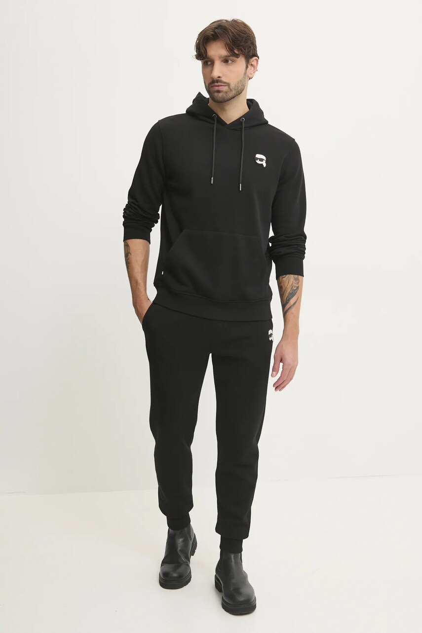 Кофта Karl Lagerfeld чоловіча колір чорний з капюшоном з аплікацією 500900.705711