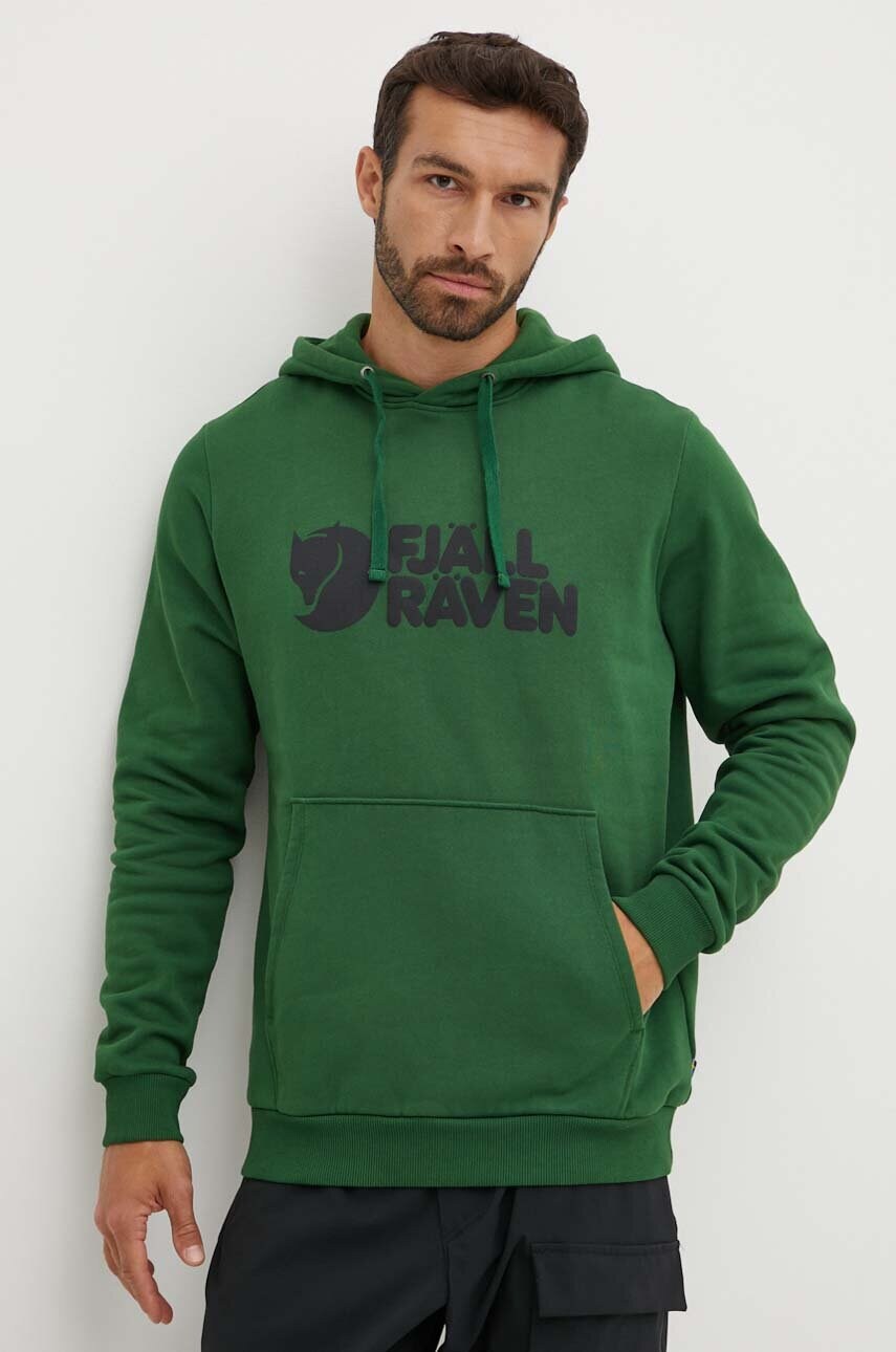 Бавовняна кофта Fjallraven колір зелений з капюшоном з принтом 84144-PALM.GREEN