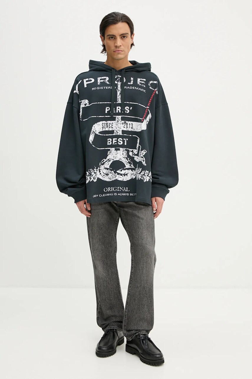Бавовняна кофта Y/Project EVERGREEN PARIS' BEST PINCHED HOODIE колір чорний з капюшоном з принтом 204SH002