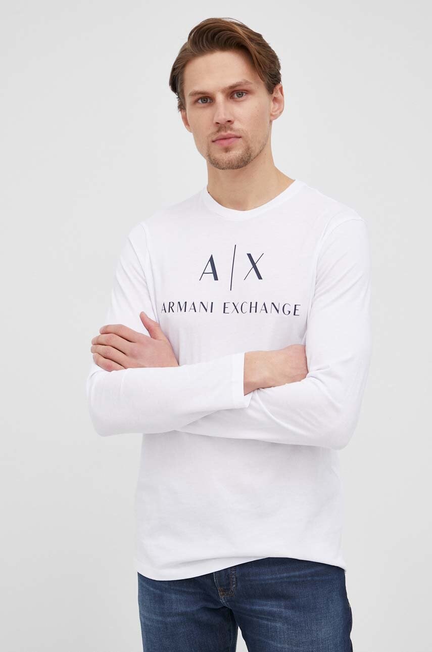 Лонгслів Armani Exchange чоловічий колір білий з принтом
