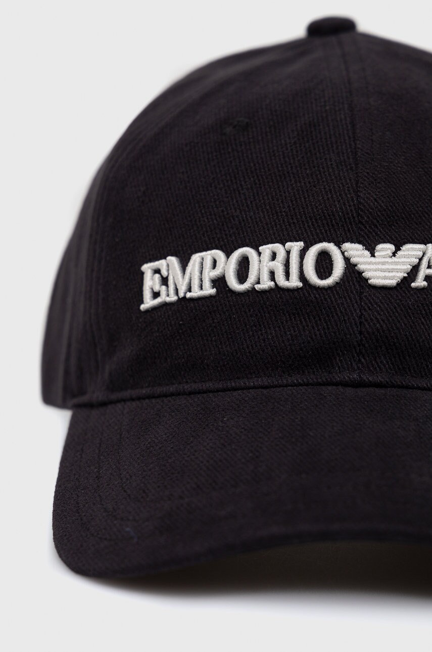 Бавовняна кепка Emporio Armani колір синій з аплікацією
