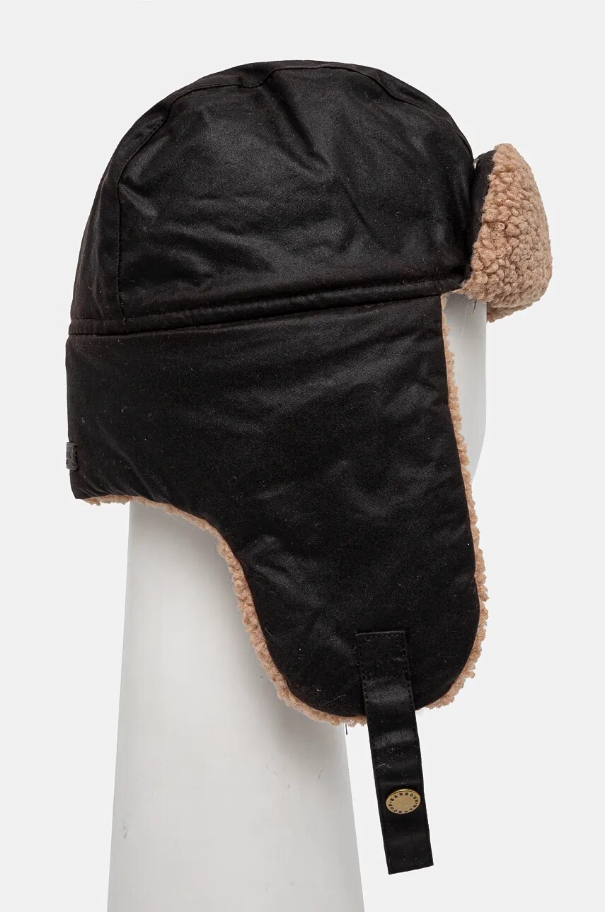 Бавовняна шапка Barbour колір коричневий з бавовни MHA0710