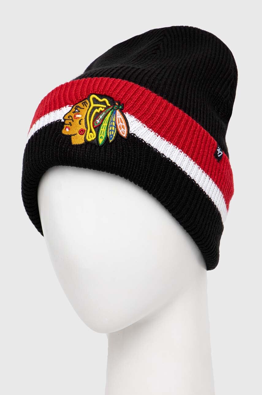 Шапка 47 brand NHL Chicago Blackhawks колір чорний з тонкого трикотажу
