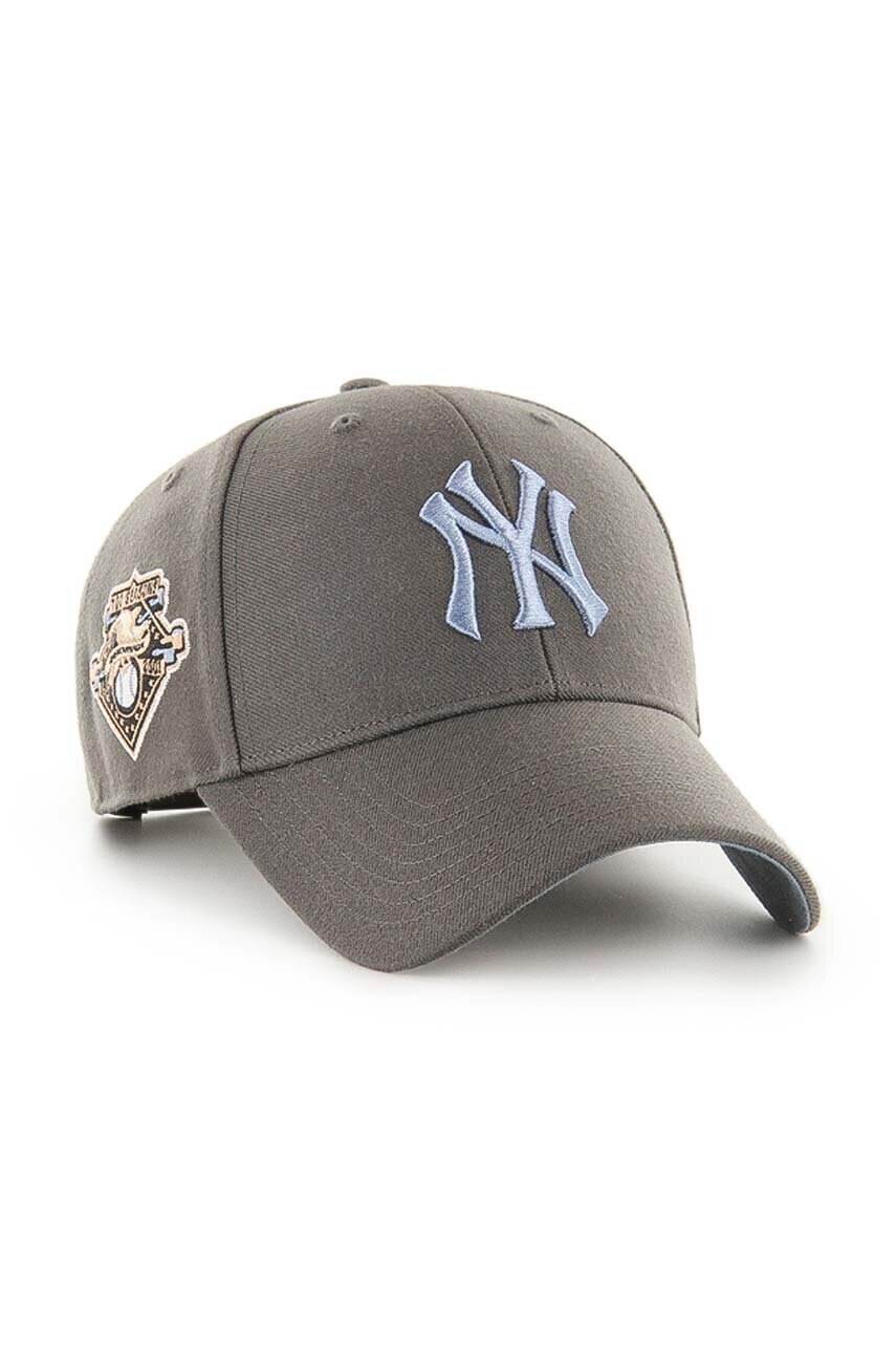 Бавовняна бейсболка 47 brand MLB New York Yankees колір сірий з аплікацією BCPTN-SUMVP17WBP-GH01