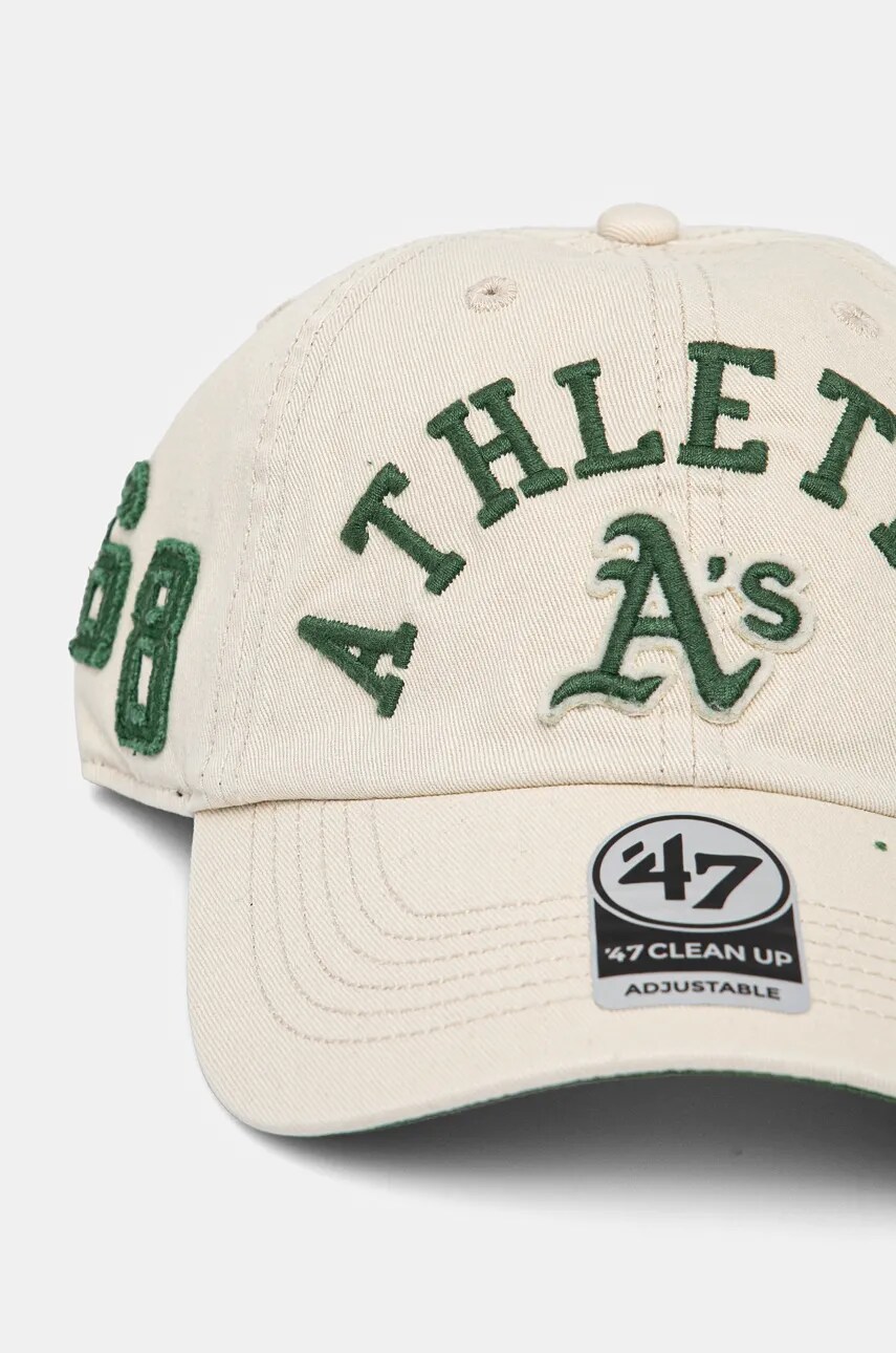 Бавовняна бейсболка 47 brand MLB Oakland Athletics колір бежевий з аплікацією B-CLBFB18GWS-Y0