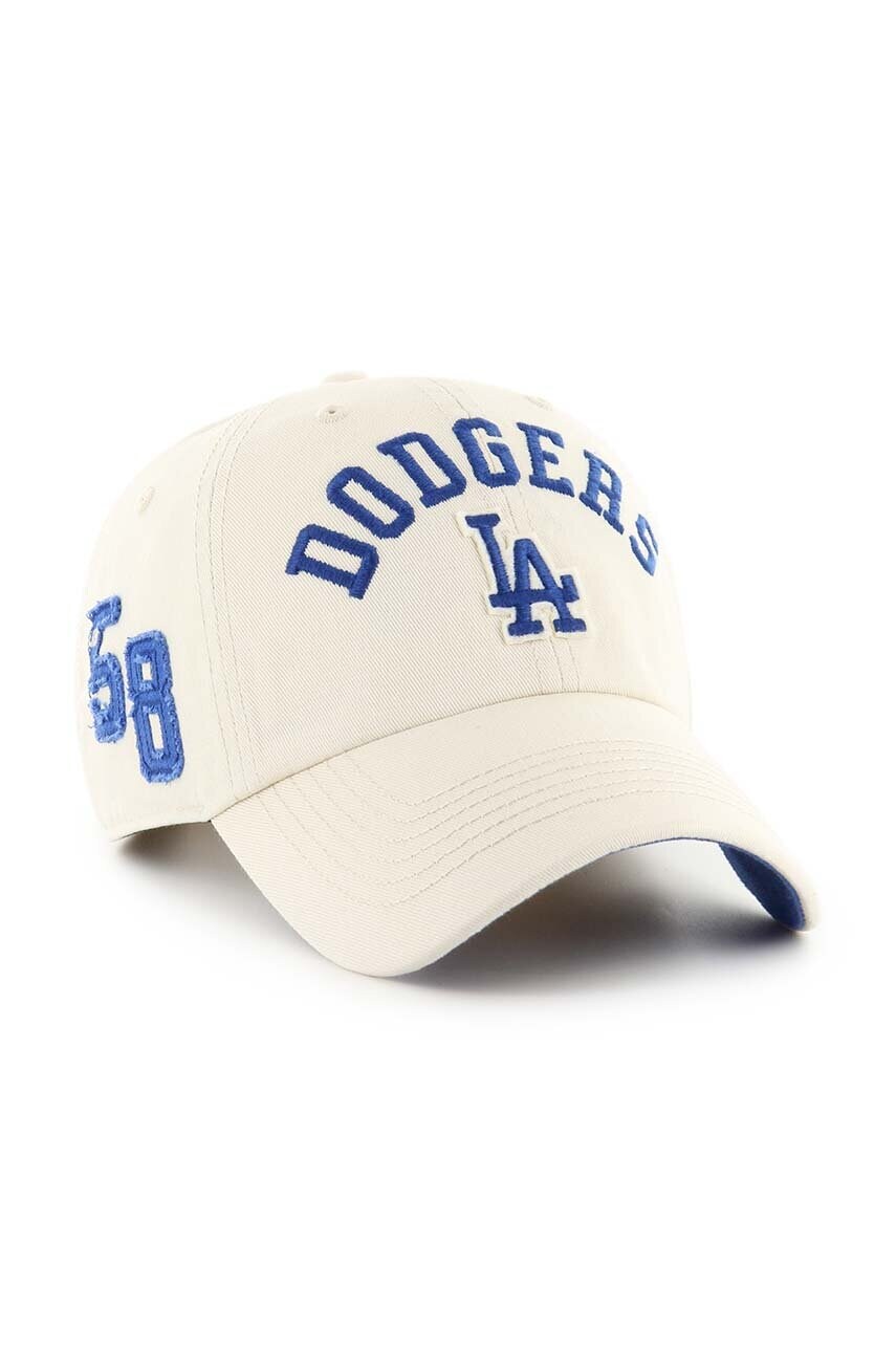 Бавовняна бейсболка 47 brand MLB Los Angeles Dodgers колір бежевий з аплікацією B-CLBFB12GWS-Y0