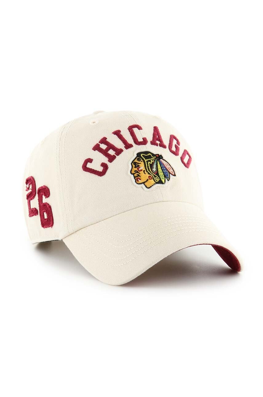Бавовняна бейсболка 47 brand NHL Chicago Blackhawks колір бежевий з аплікацією H-CLBFB04GWS-Y0