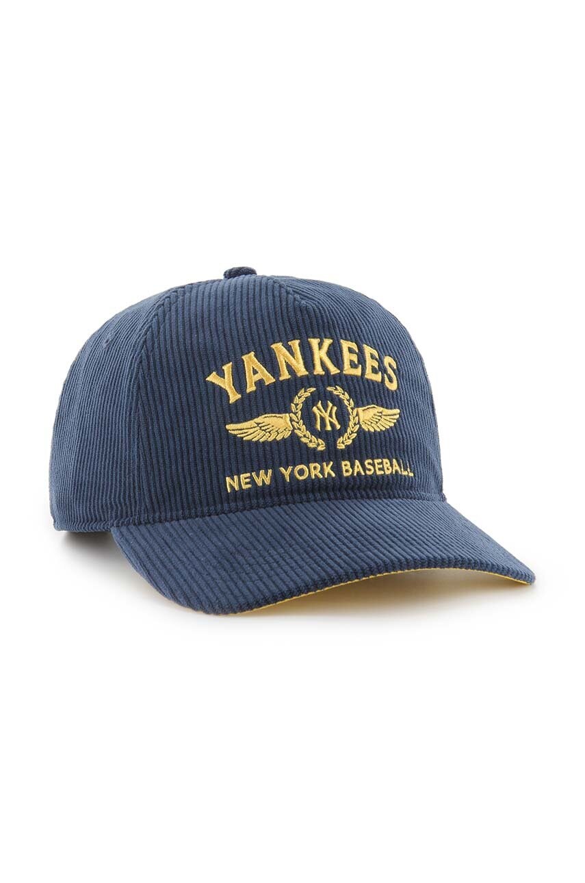 Вельветова кепка 47 brand MLB New York Yankees колір синій з аплікацією B-SKYLC17EWP-NY