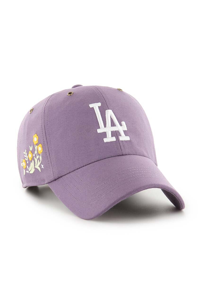 Бавовняна бейсболка 47 brand MLB Los Angeles Dodgers колір фіолетовий з аплікацією B-PTLSD12GWS-II