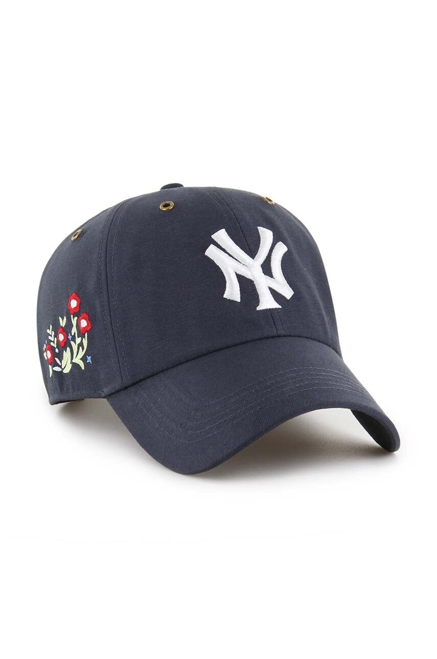 Бавовняна бейсболка 47 brand MLB New York Yankees колір синій з аплікацією B-PTLSD17GWS-VN