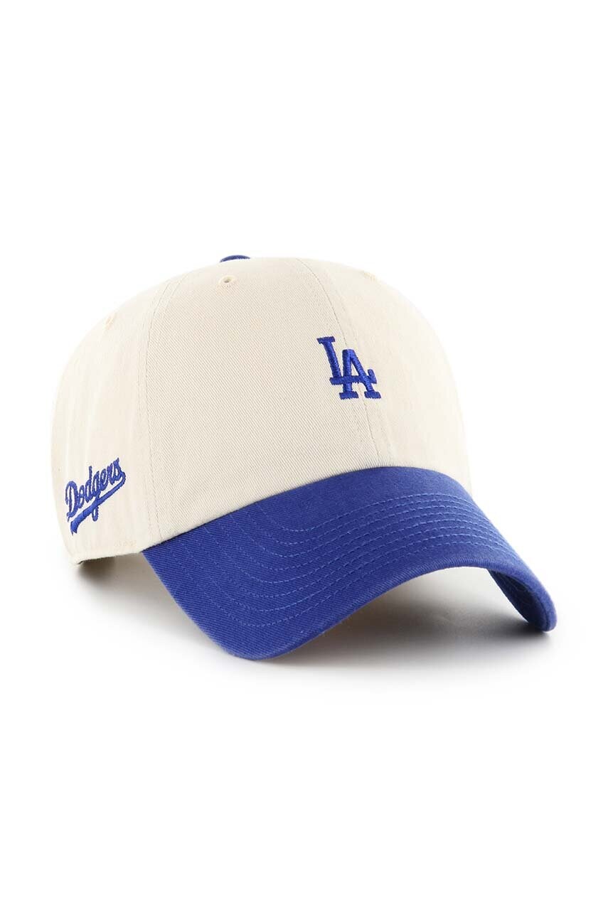 Бавовняна бейсболка 47 brand MLB Los Angeles Dodgers колір бежевий з аплікацією B-SSTBC12GWS-NT