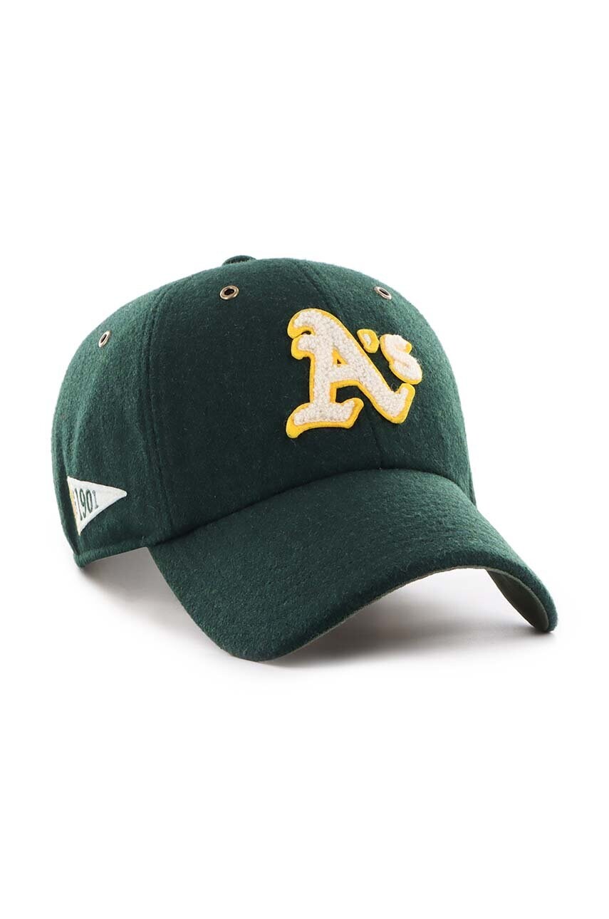 Вовняна кепка 47 brand MLB Oakland Athletics колір зелений з аплікацією B-PNTCU18WIS-DG